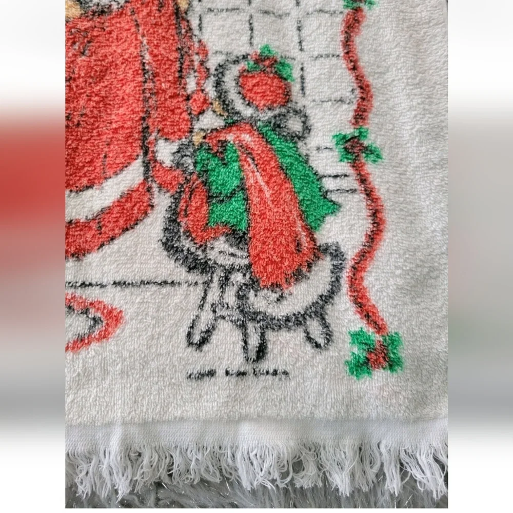 Vintage Cannon Christmas Santa Shower Bath Towel Set Hand Washcloth 1987 Set 3